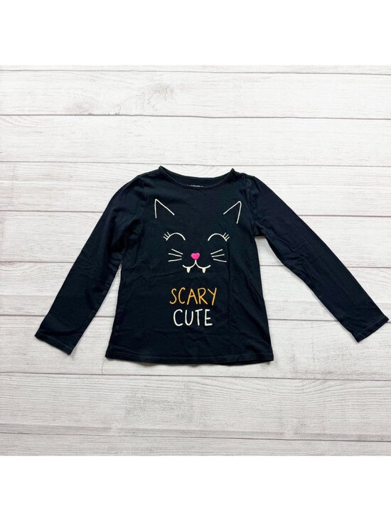 Lands' End Other - Lands End Girls Black Scary Cute Halloween Cat Graphic Long Sleeve Tee M 5-6